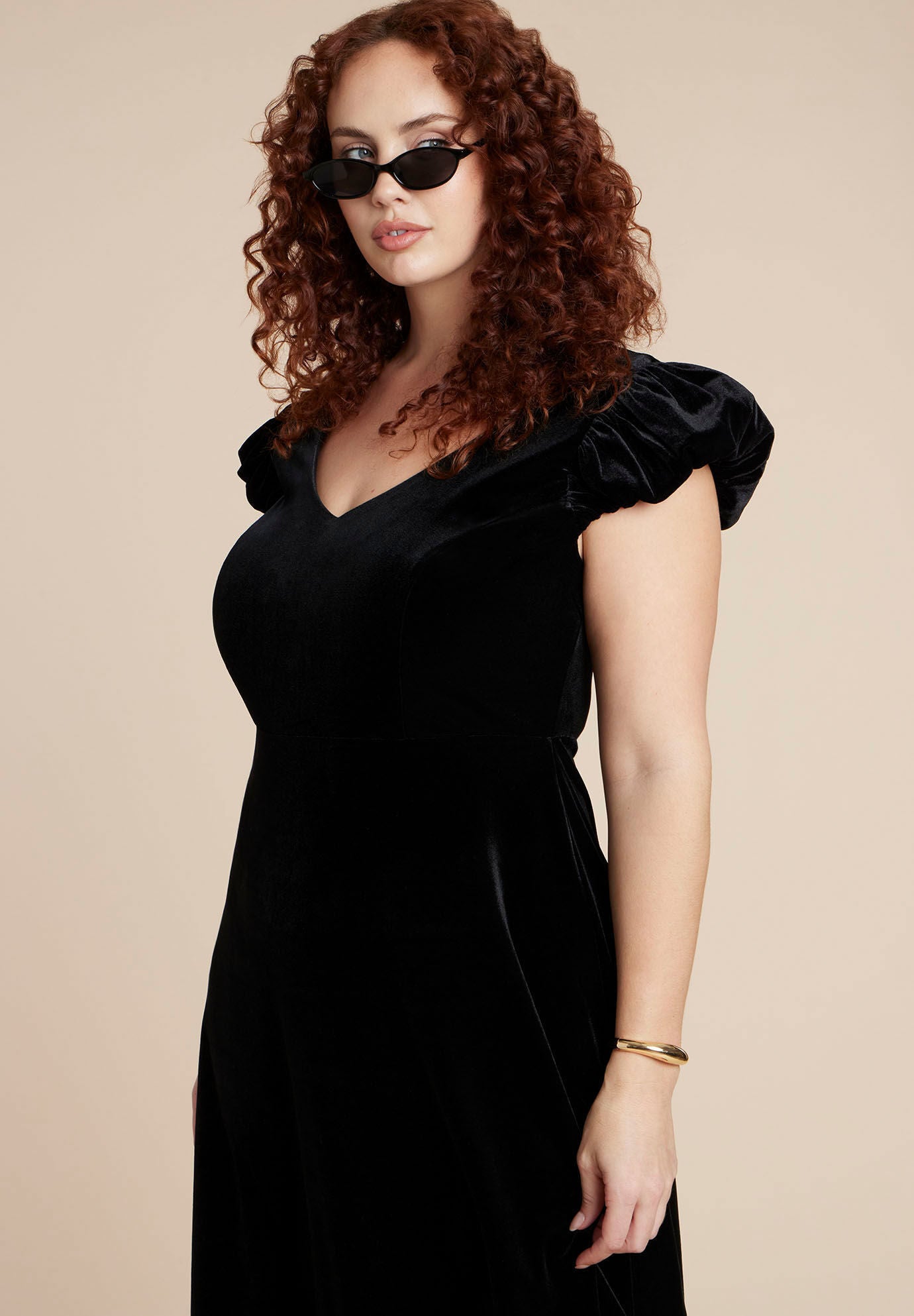  Velvet Short Puff Sleeve Maxi Dress, BLACK ONYX, alternate image number 2