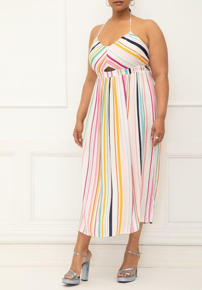 ELOQUII Elements Tie Neck Dress With Smocked Back, , on-hover image number null