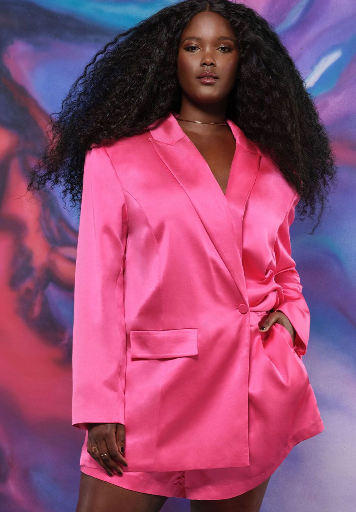 Satin pink blazer deals