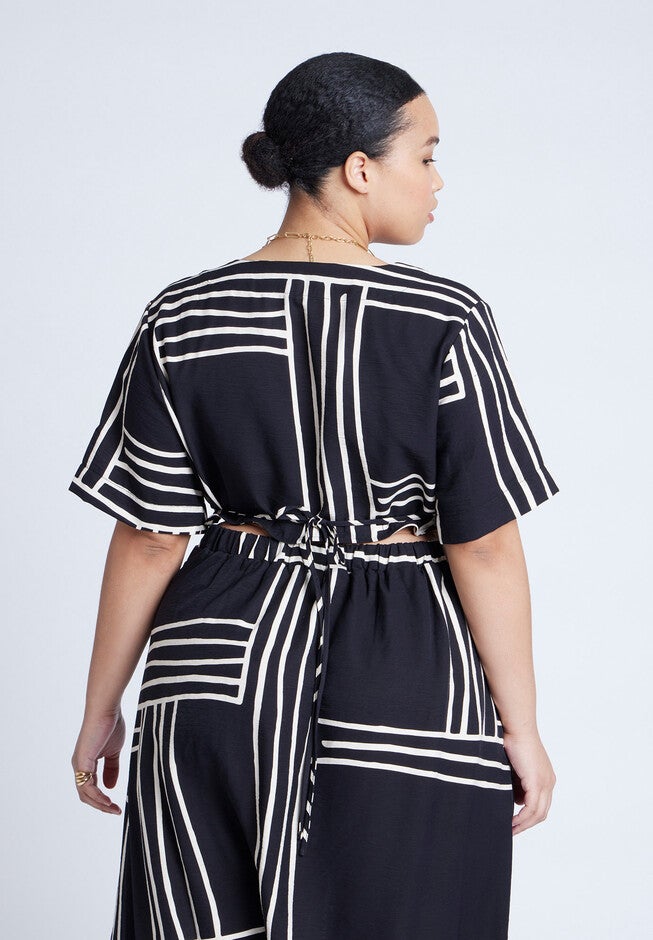 Printed Wrap Top, STRIPE REMIX, alternate image number null