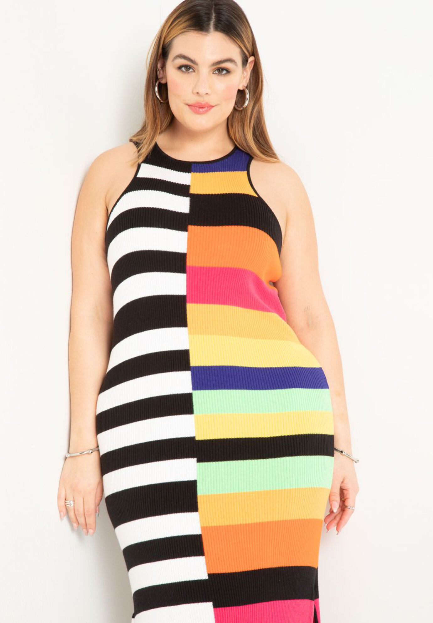 Mixed Ribbed | Dress Eloquii Stripe