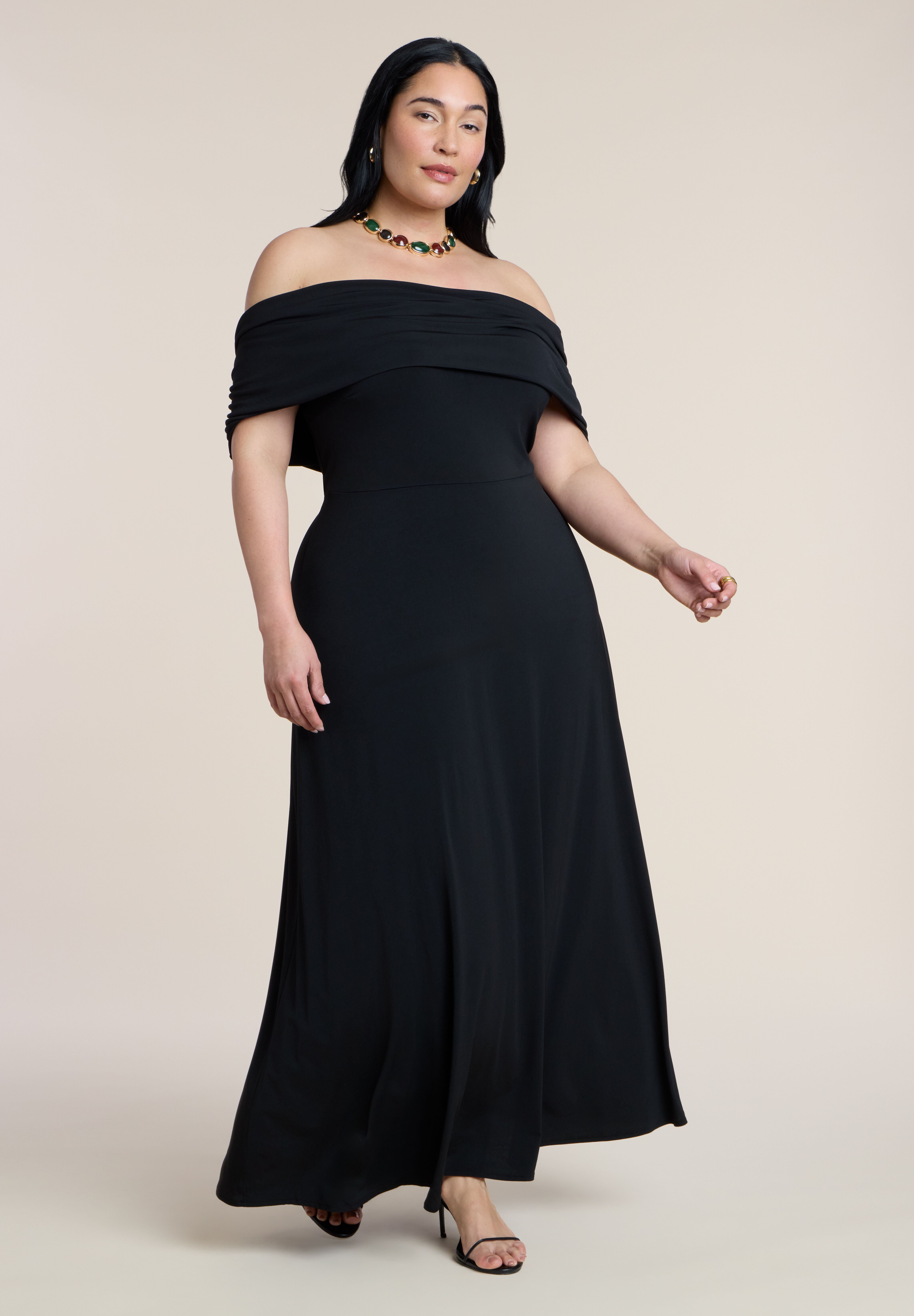 Off Shoulder Maxi Dress - Close Fit Bodice, Black Onyx | ELOQUII