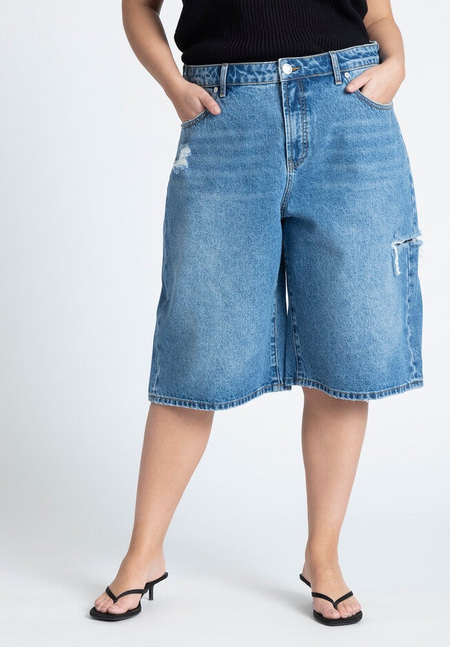 Destructed Denim Bermuda Short, MEDIUM WASH, on-hover image number null