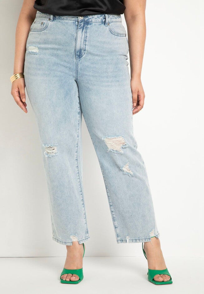 Straight Leg Jean with Distressing, LIGHT WASH, hi-res image number null
