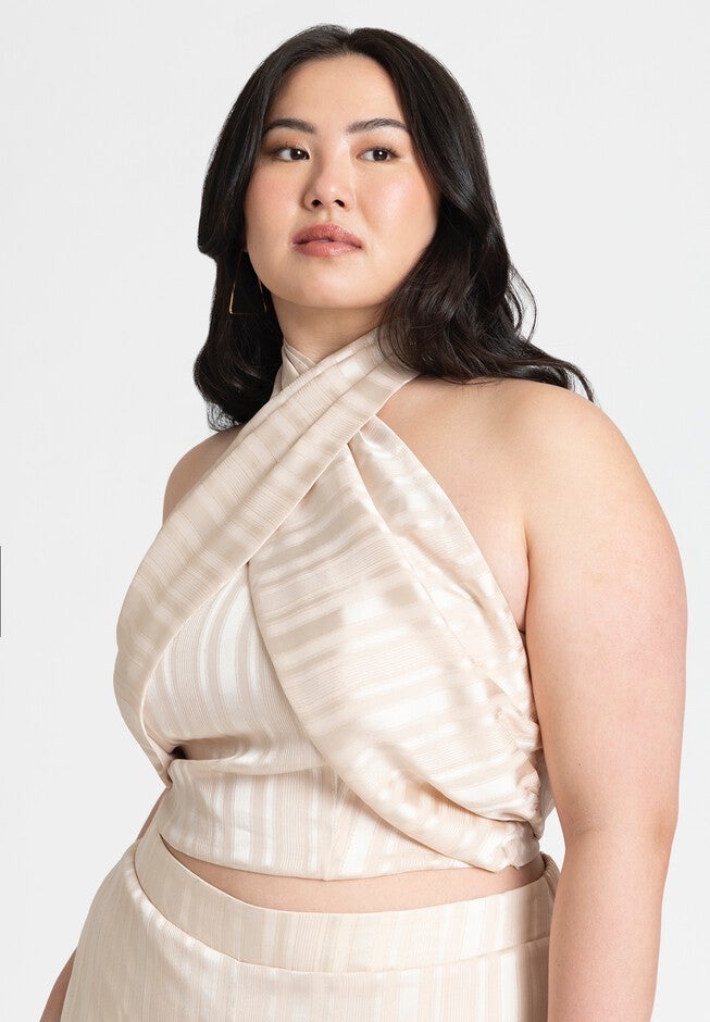 Metallic Stripe Halter Top, BEACH SAND, hi-res image number null
