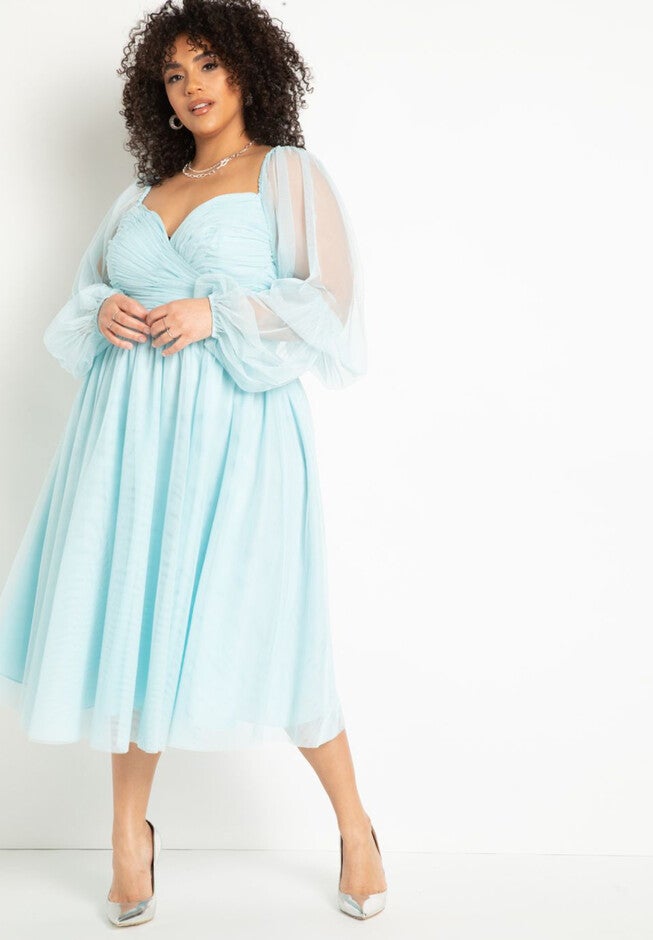 Tiered Puff Sleeve Dress, STRATOSPHERE, hi-res image number null