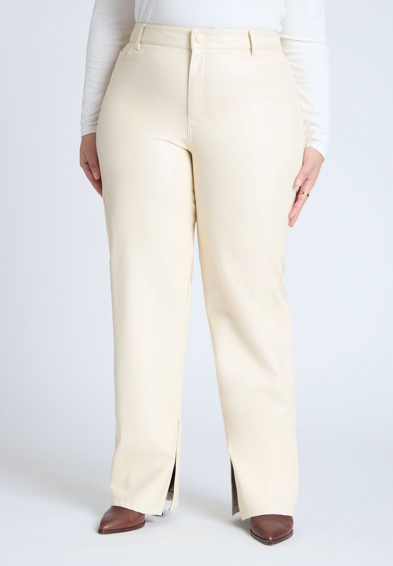 Slit Hem Faux Leather Pant