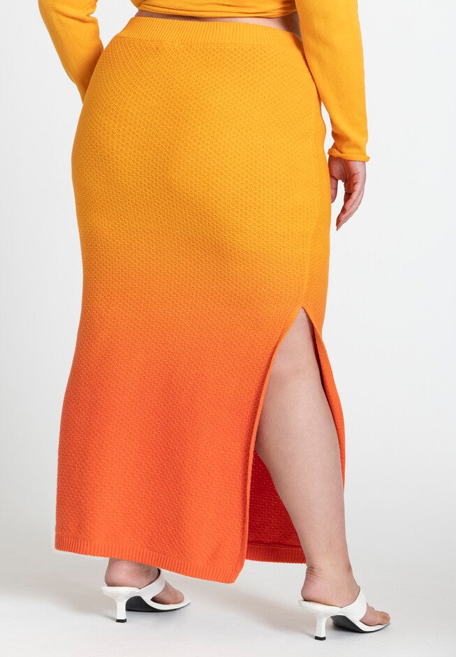 Ombre Knitted Maxi Skirt, YELLOW ORANGE, alternate image number null
