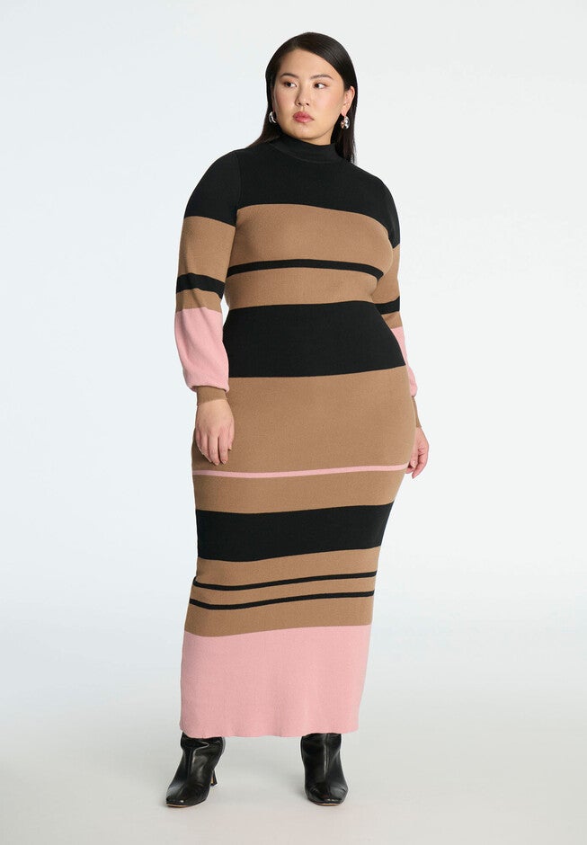 Striped Mock Neck Sweater Dress, NAPOLEON STRIPE, hi-res image number null