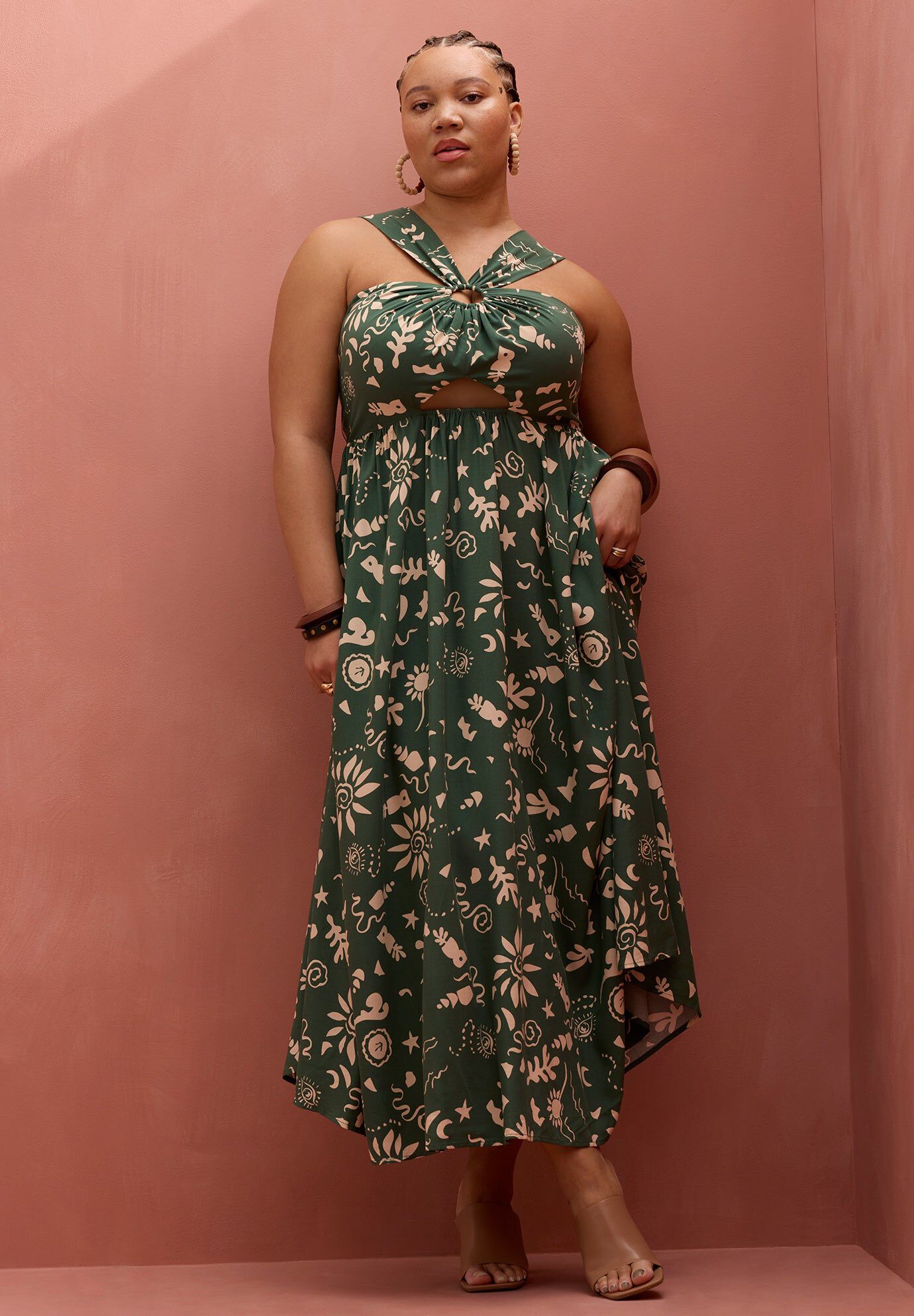 green emerald velvet dress Smocked Waist Cross-Back Maxi Dress – Bluenotes main image 0