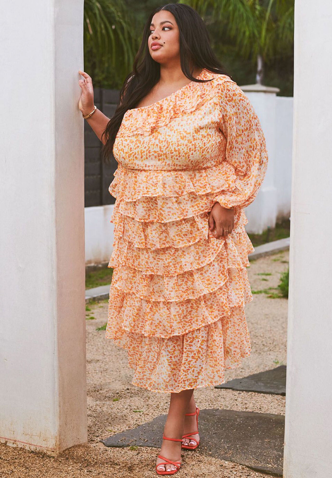 Ruffled best sale chiffon dress