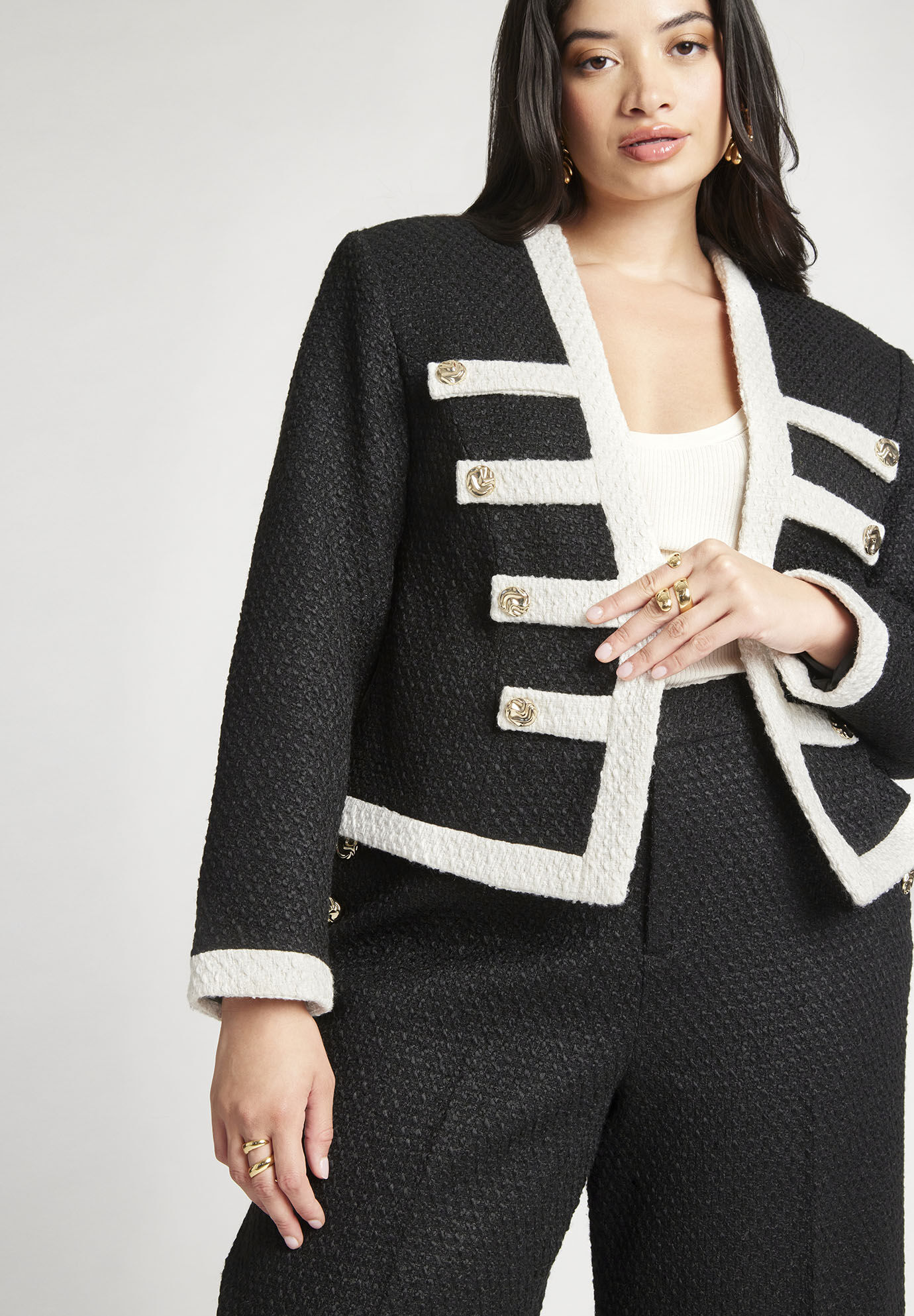 Women Tweed Detail Blazer By In Black + White ( Size 14 )
