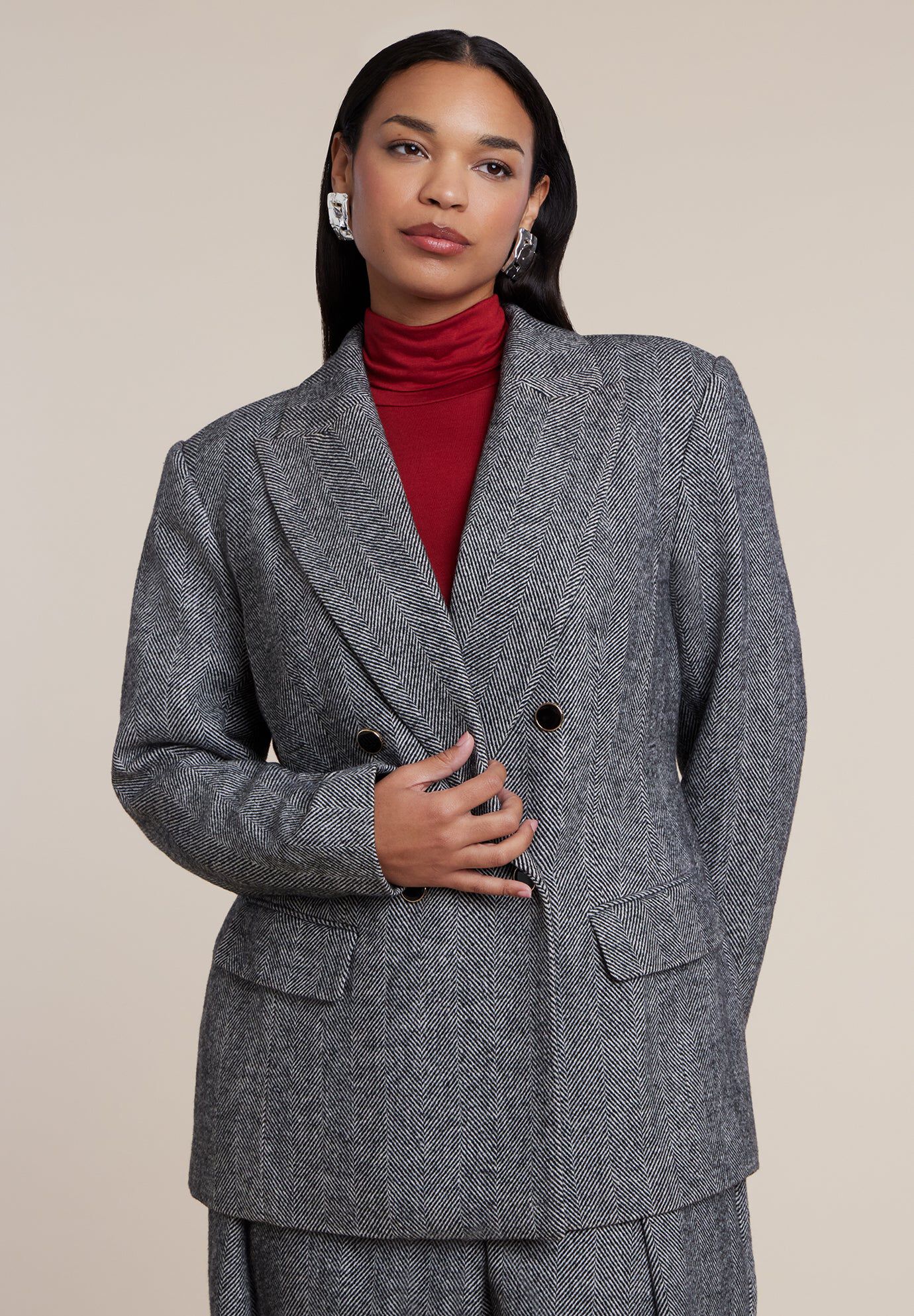Double-Breasted Herringbone Blazer