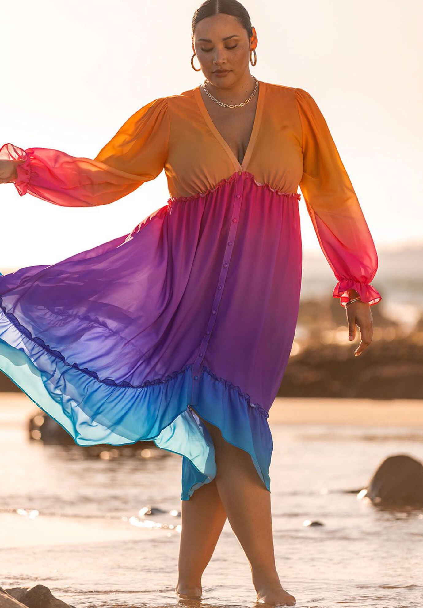 Ombre Tiered Maxi Coverup Dress Eloquii