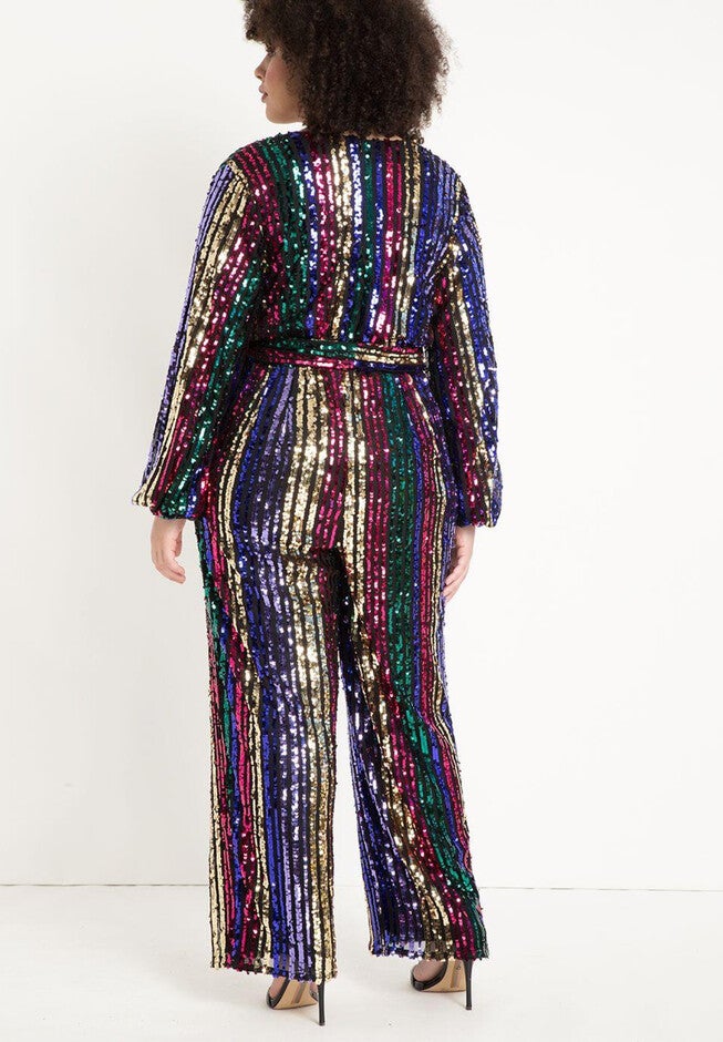 Multicolor Stripe Sequin Jumpsuit, , alternate image number null