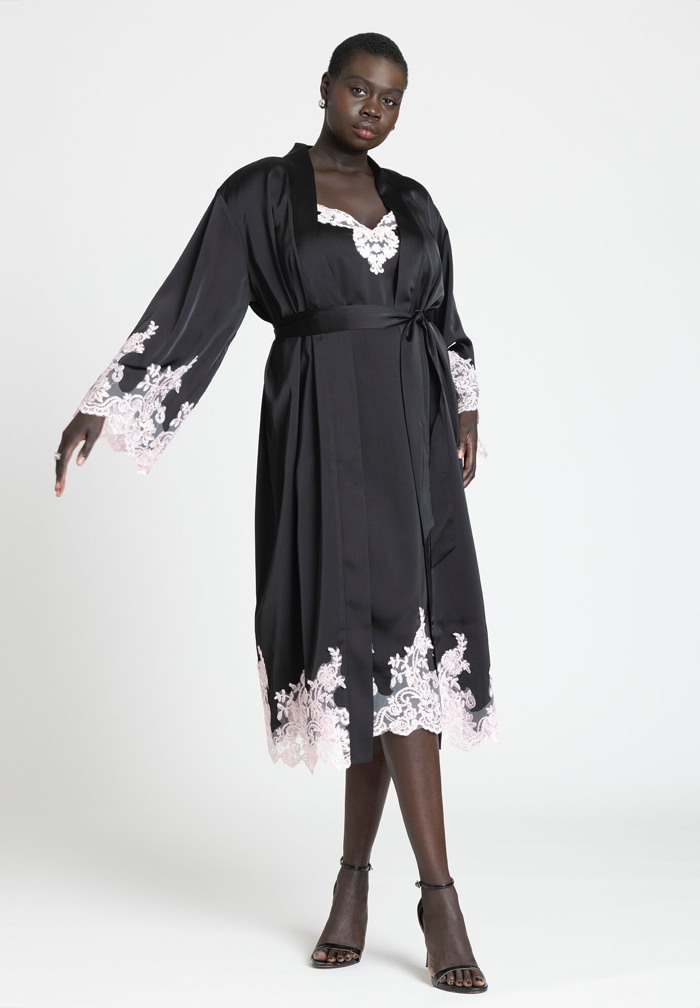 Lace Satin Duster Elegant Layering Piece Black Eloquii