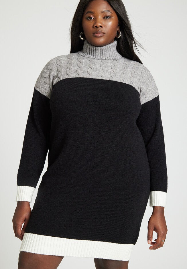 Colorblocked Sweater Mini Dress, BLACK GREY, alternate image number null