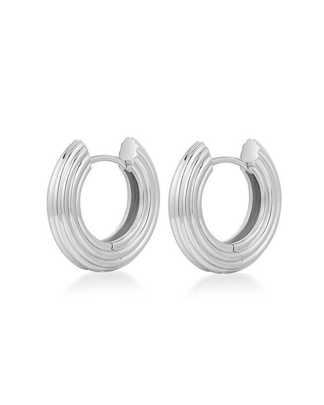 The Mini Ridged Amalfi Hinge Hoops- Silver, SILVER, hi-res image number null