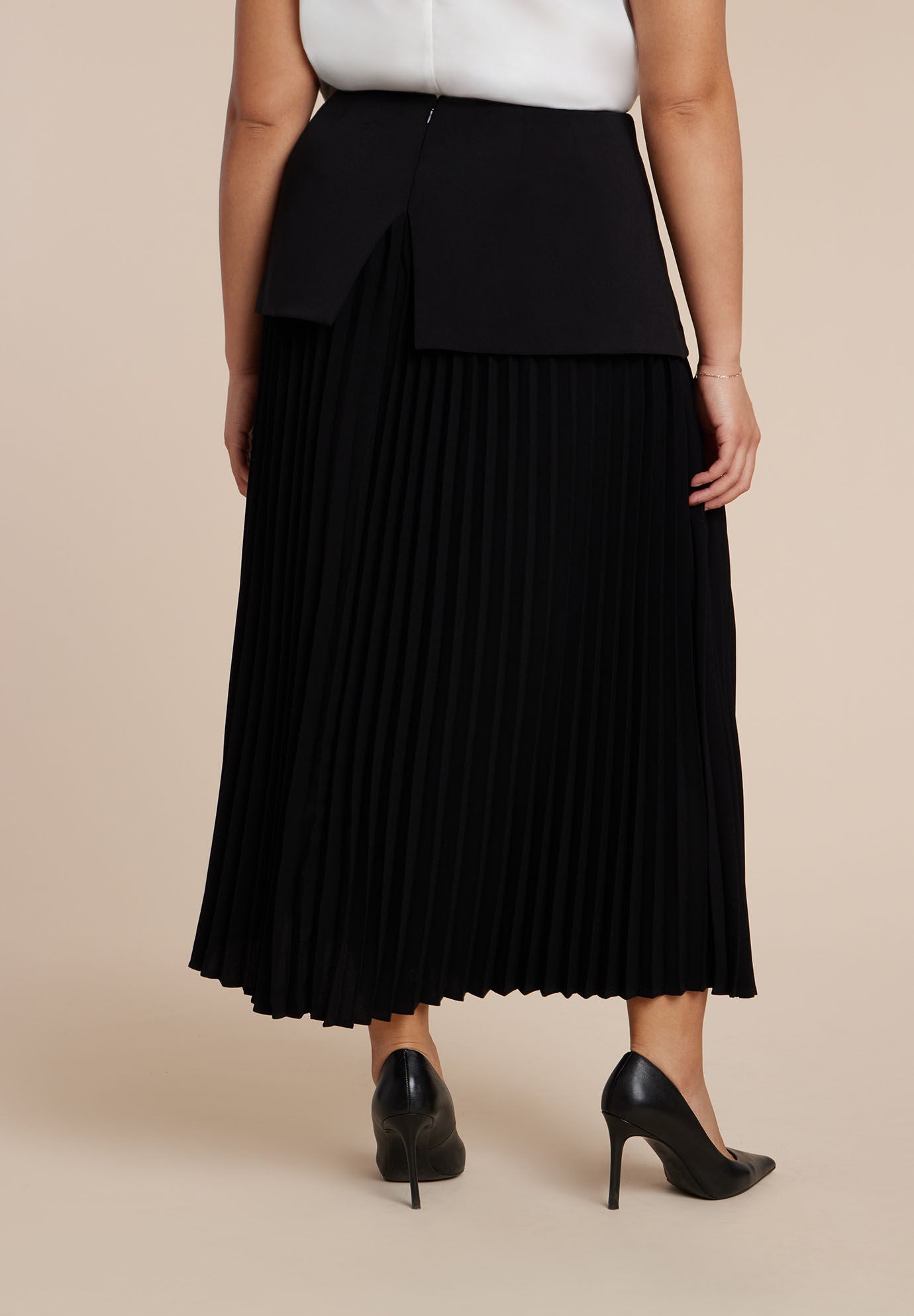 Mixed Media Pleated Skirt, BLACK ONYX, alternate image number 2