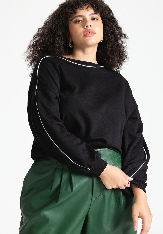 Sweatshirt With Piping, BLACK ONYX BRIGHT, hi-res image number null