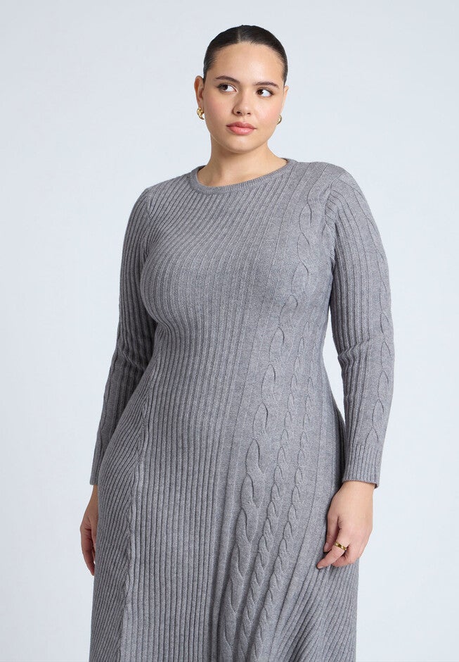 Cable Sweater Maxi Dress, DARK HEATHER GREY, alternate image number null