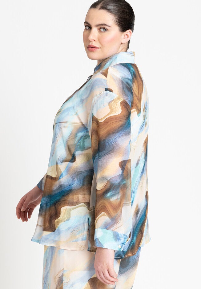 Printed Button Up Top, SAND, alternate image number null