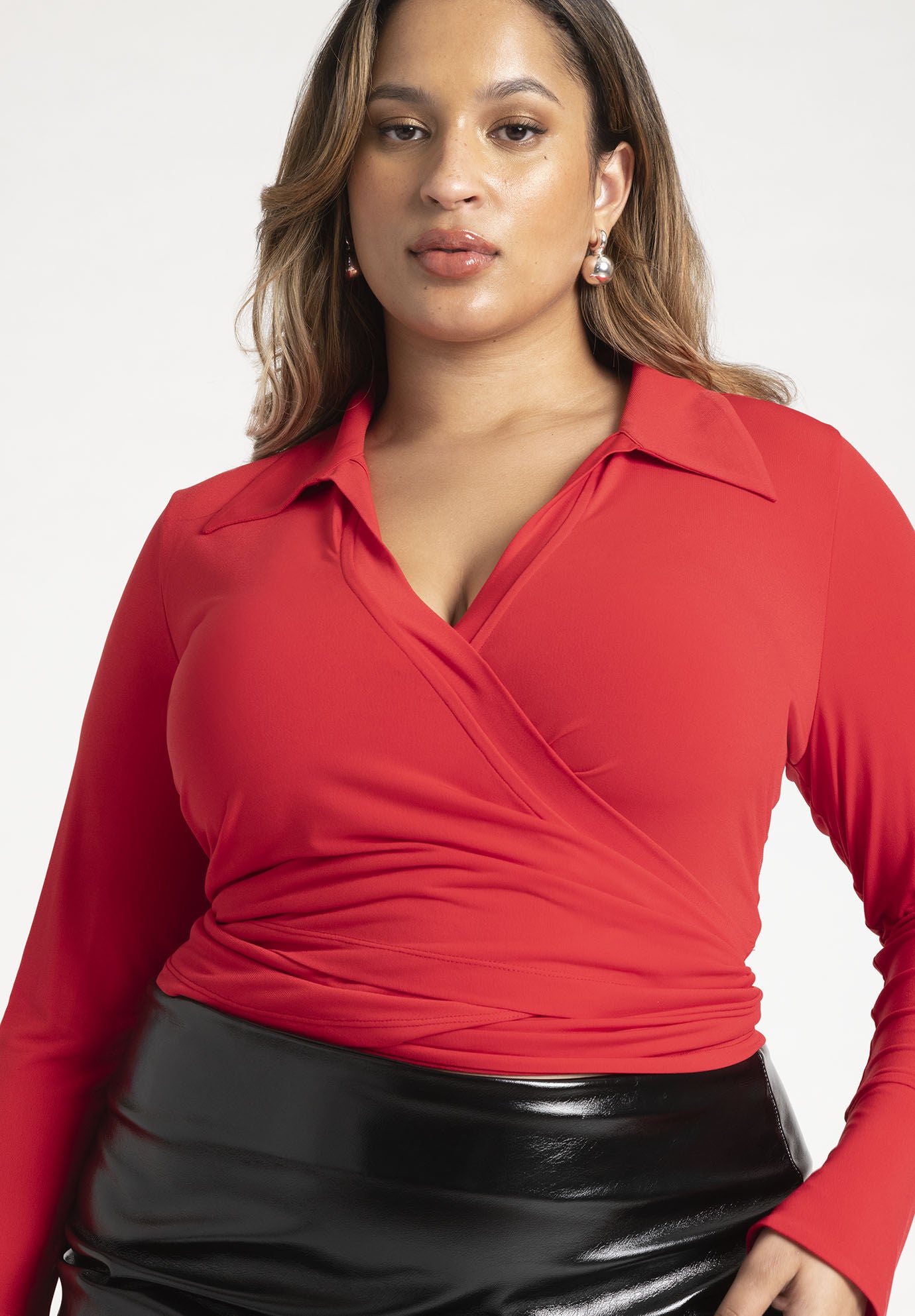 Red wrap top plus size hot sale