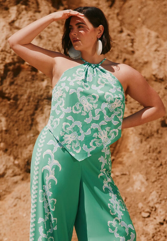 Printed Scarf Halter Top, SEASIDE GARDEN, hi-res image number null