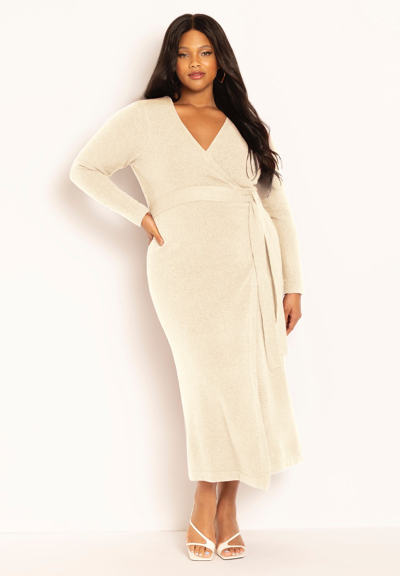 Plus Size Sweater Wrap Fitted Keyhole Dress