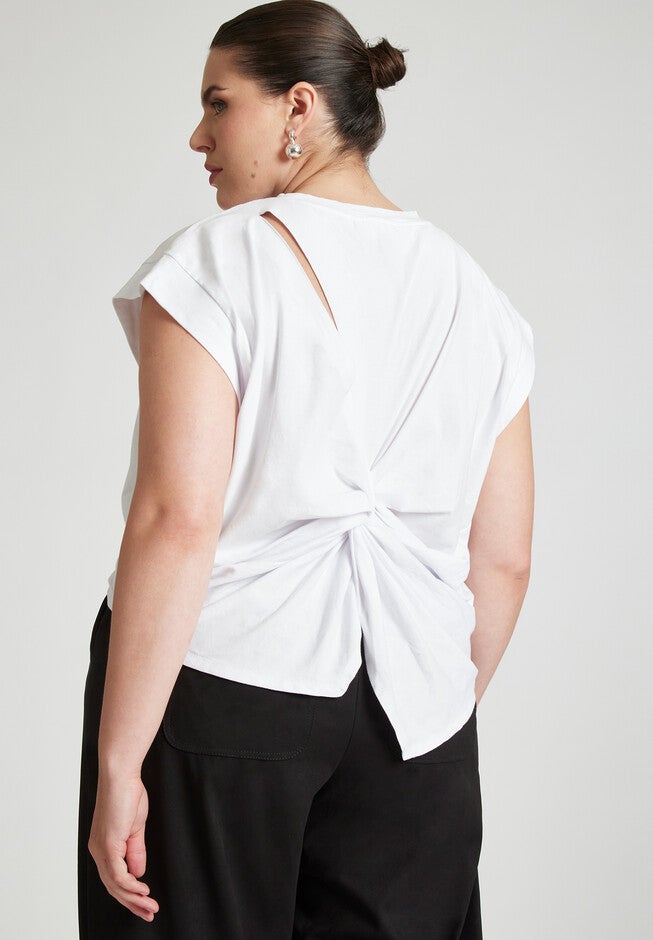 Barkwood x ELOQUII Back Twist Tee, WHITE SNOW, hi-res image number null