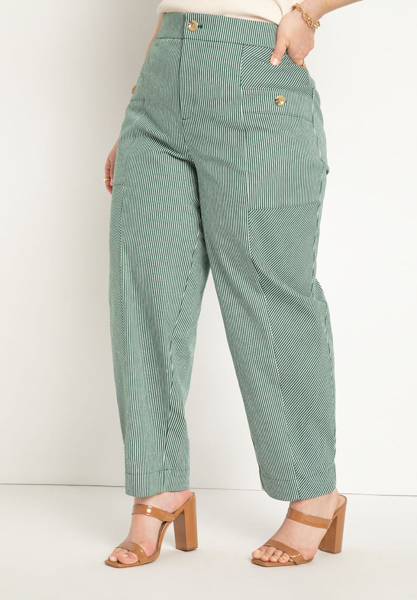 Green and white striped pants sales