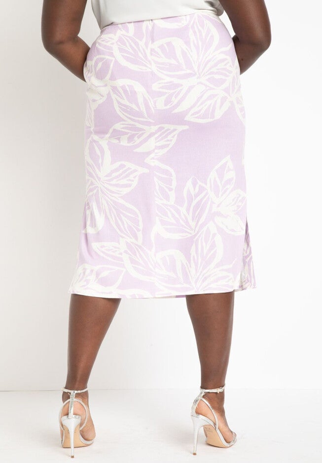 Printed Linen Midi Skirt With Slit, , alternate image number null