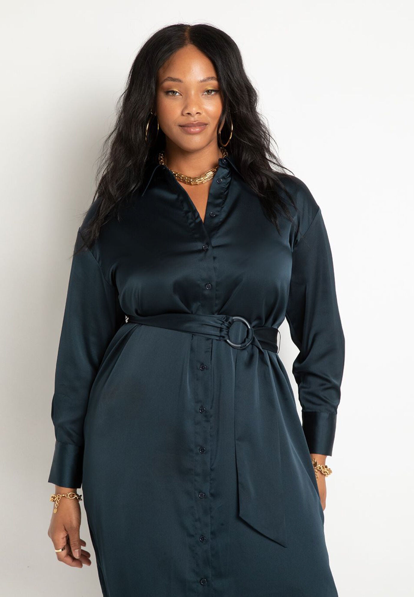 Satin Button Down Maxi Shirtdress Eloquii