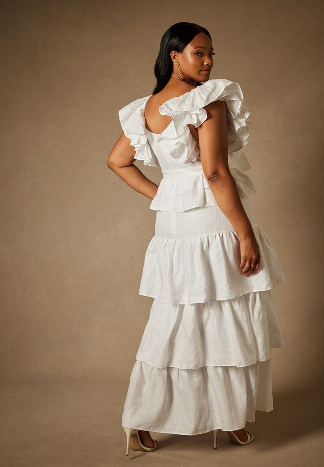 Tiered Ruffle Bridal Dress for Engagements, True White | Eloquii