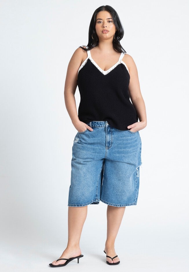 Destructed Denim Bermuda Short, MEDIUM WASH, hi-res image number null