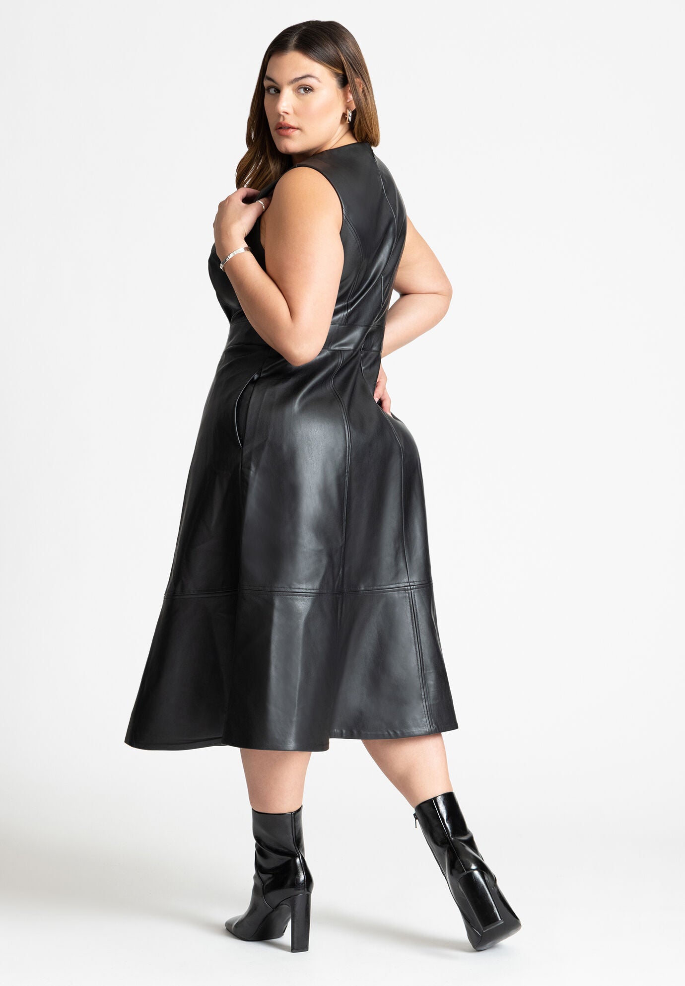 Olyie leather and zip detail dress on sale