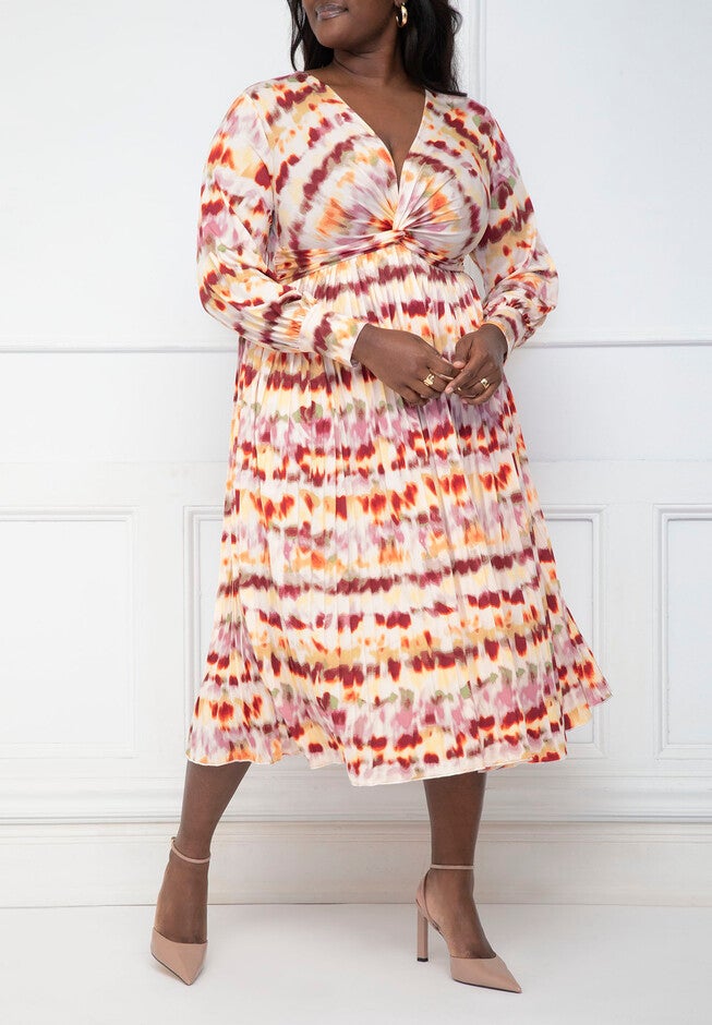 ELOQUII Elements Knot Front Pleated Skirt Dress, , on-hover image number null