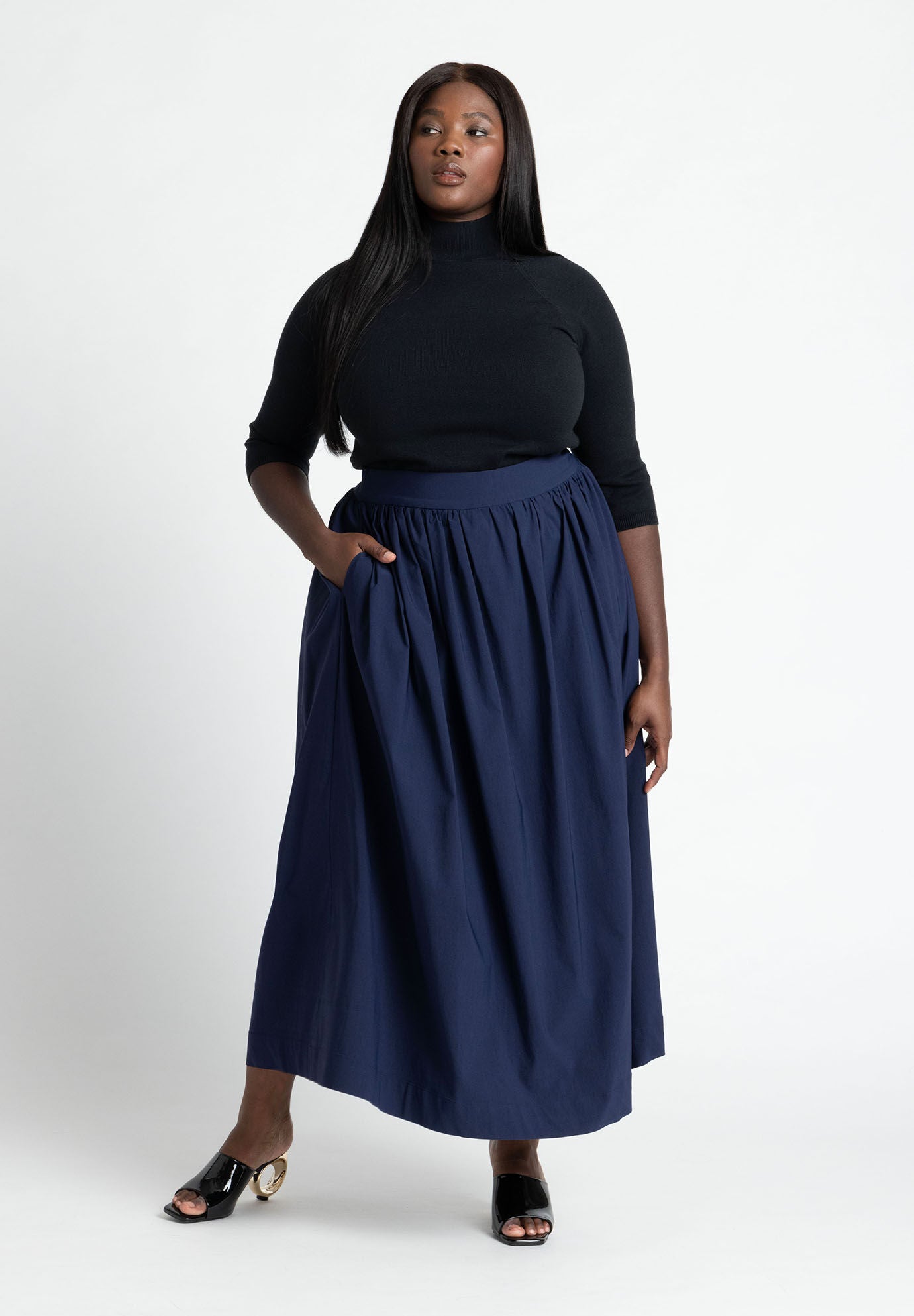 Eloquii Women s Plus Size Full Maxi Skirt 14 New Navy