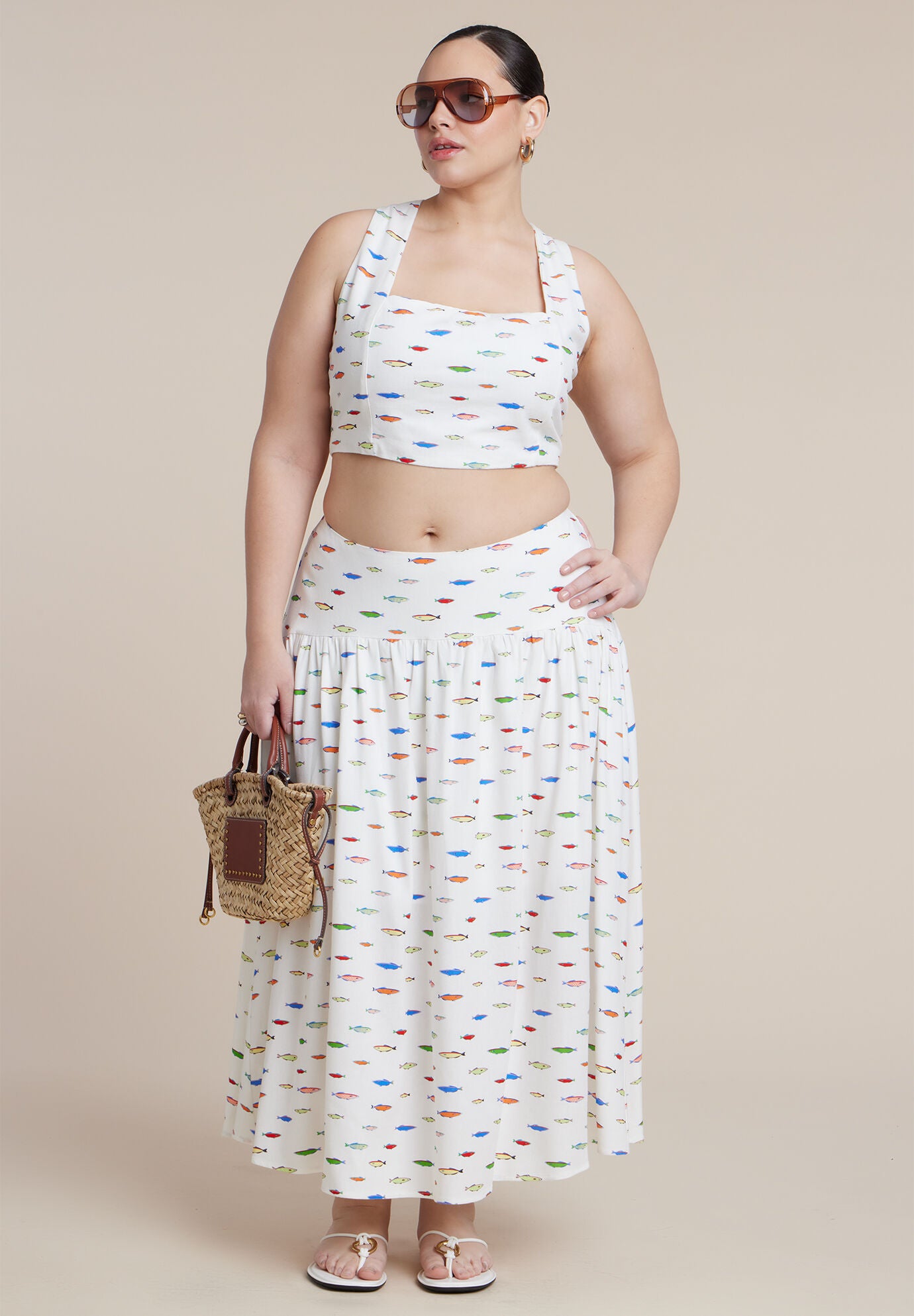Drop Waist Striped Linen Skirt