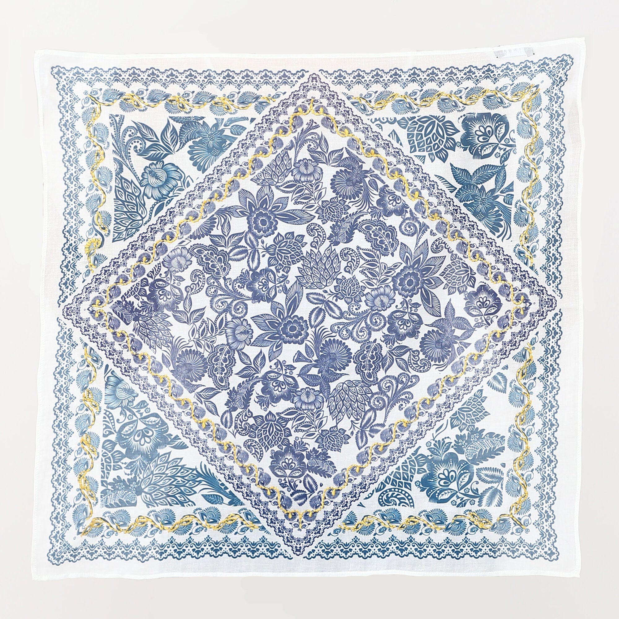 Blue Botanical Square Bandana - Navy, BLUE, hi-res image number 0