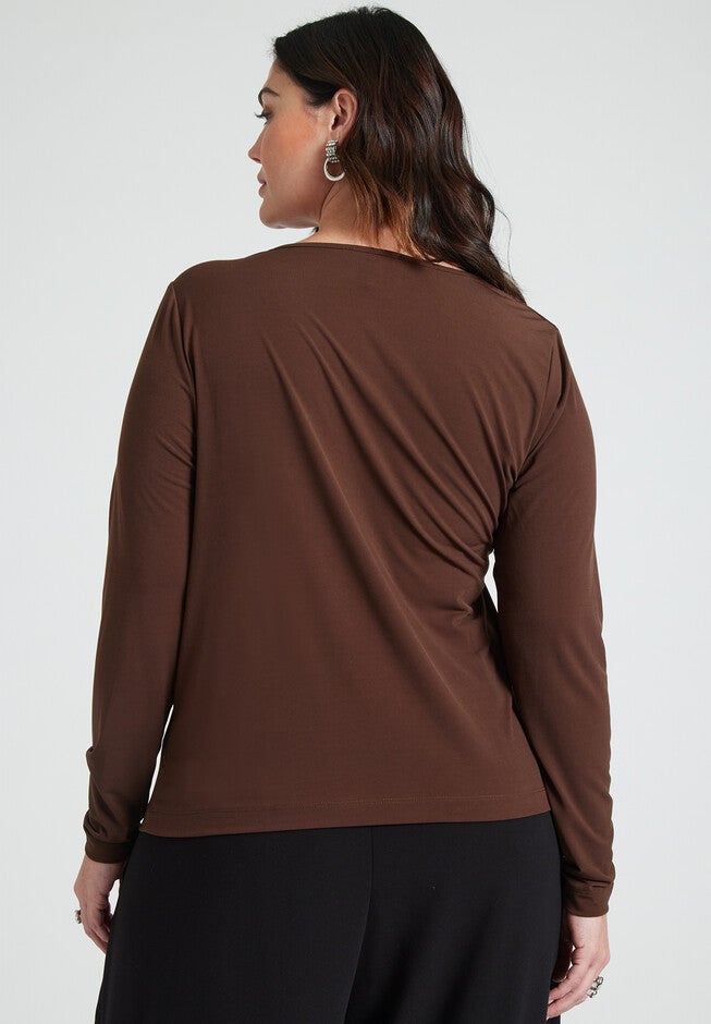 Draped Shoulder Knitted Top, CHICORY COFFEE, on-hover image number null