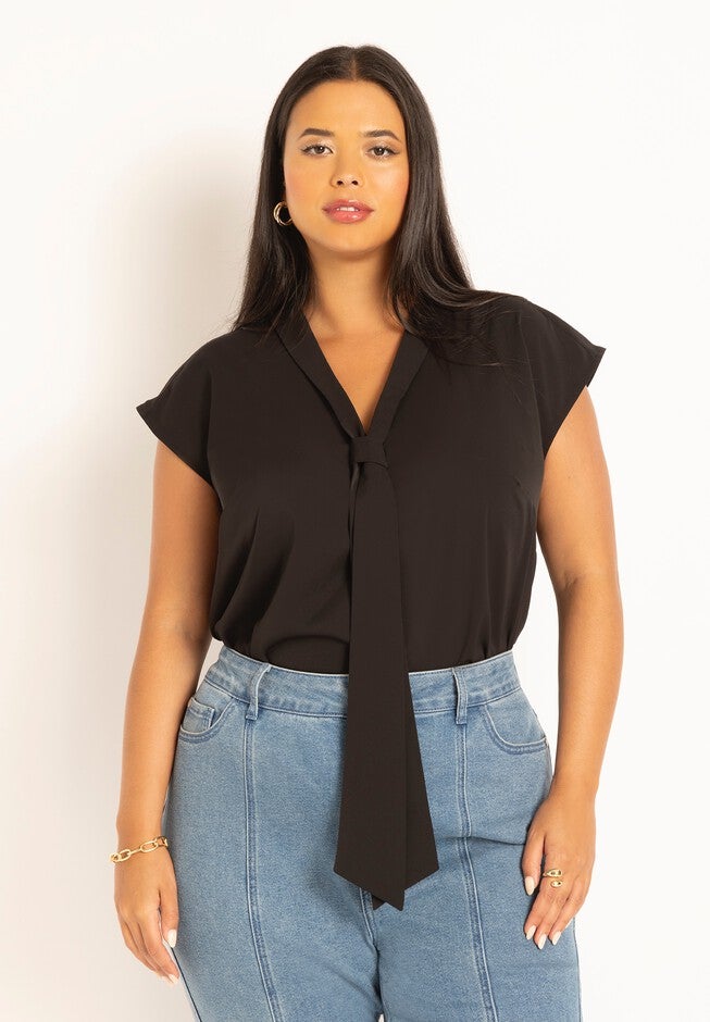 Sleeveless Top With Neck Tie, BLACK ONYX, hi-res image number null