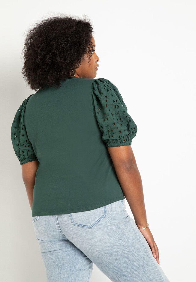 Eyelet Sleeve Tee, , on-hover image number null