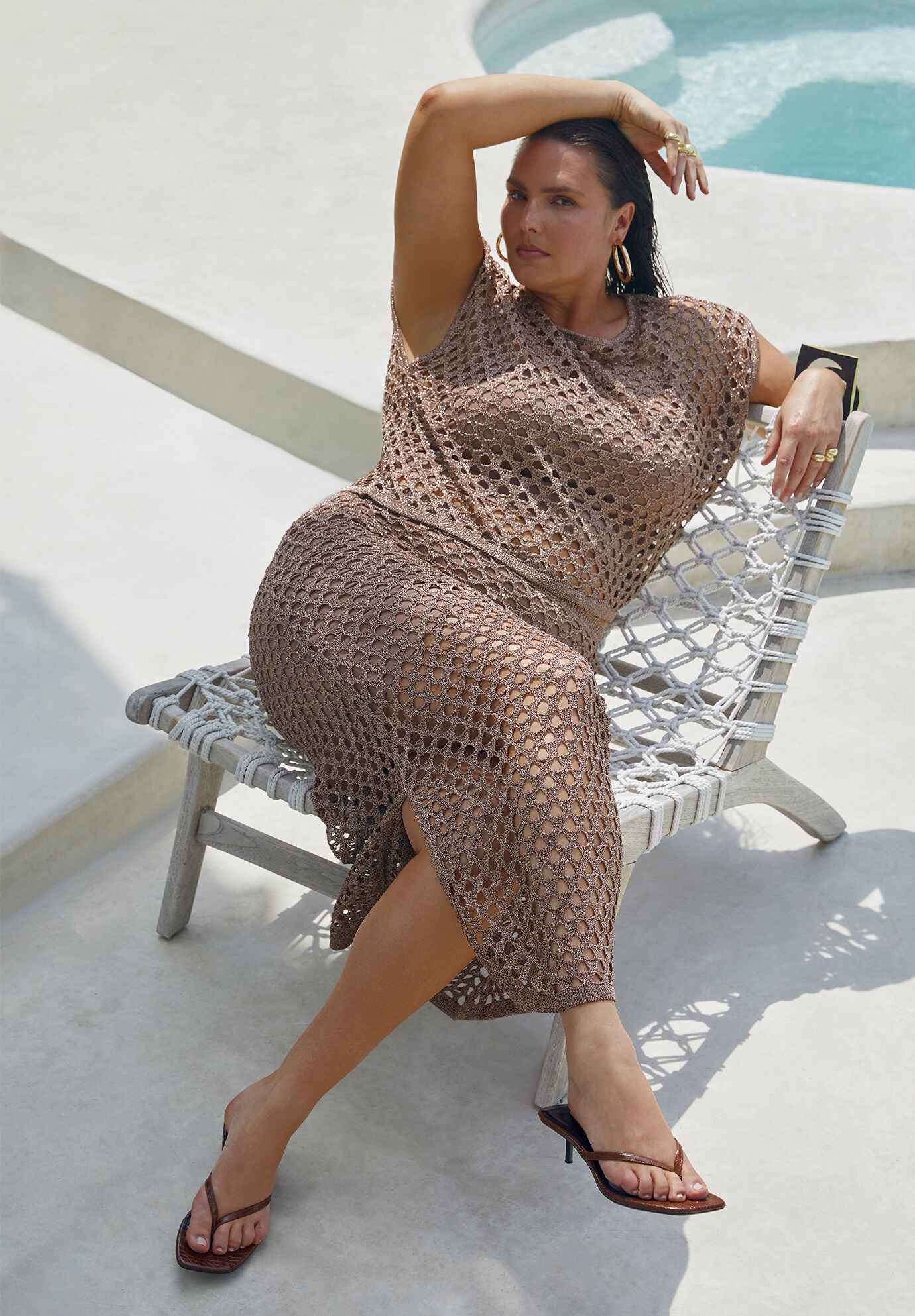 Metallic Open Knit Midi Skirt Stretch Knit Metallic Eloquii