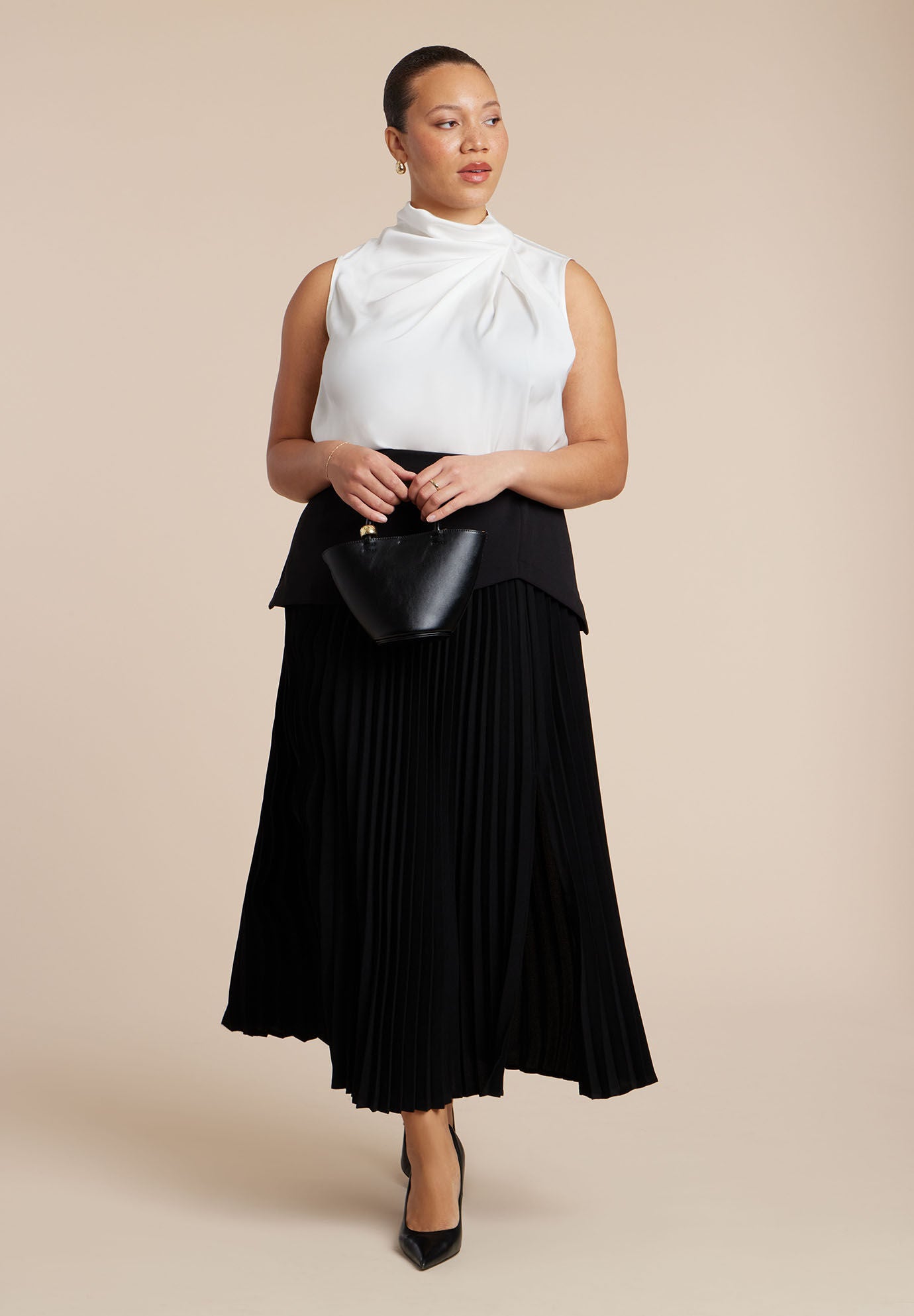 Mixed Media Pleated Skirt, BLACK ONYX, alternate image number 3