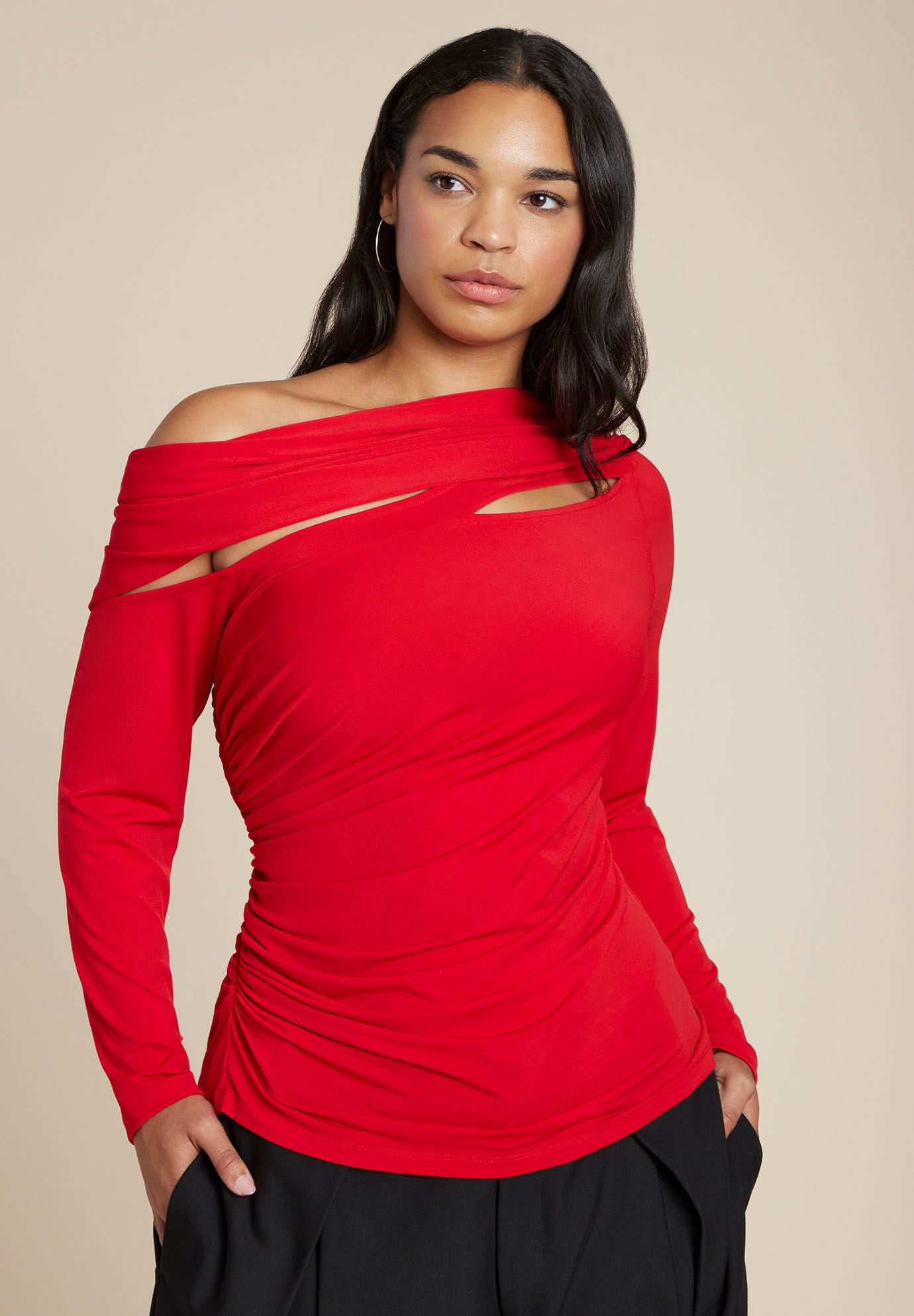  Sliced Asym Neck Top, EQUESTRIAN RED, hi-res image number 0