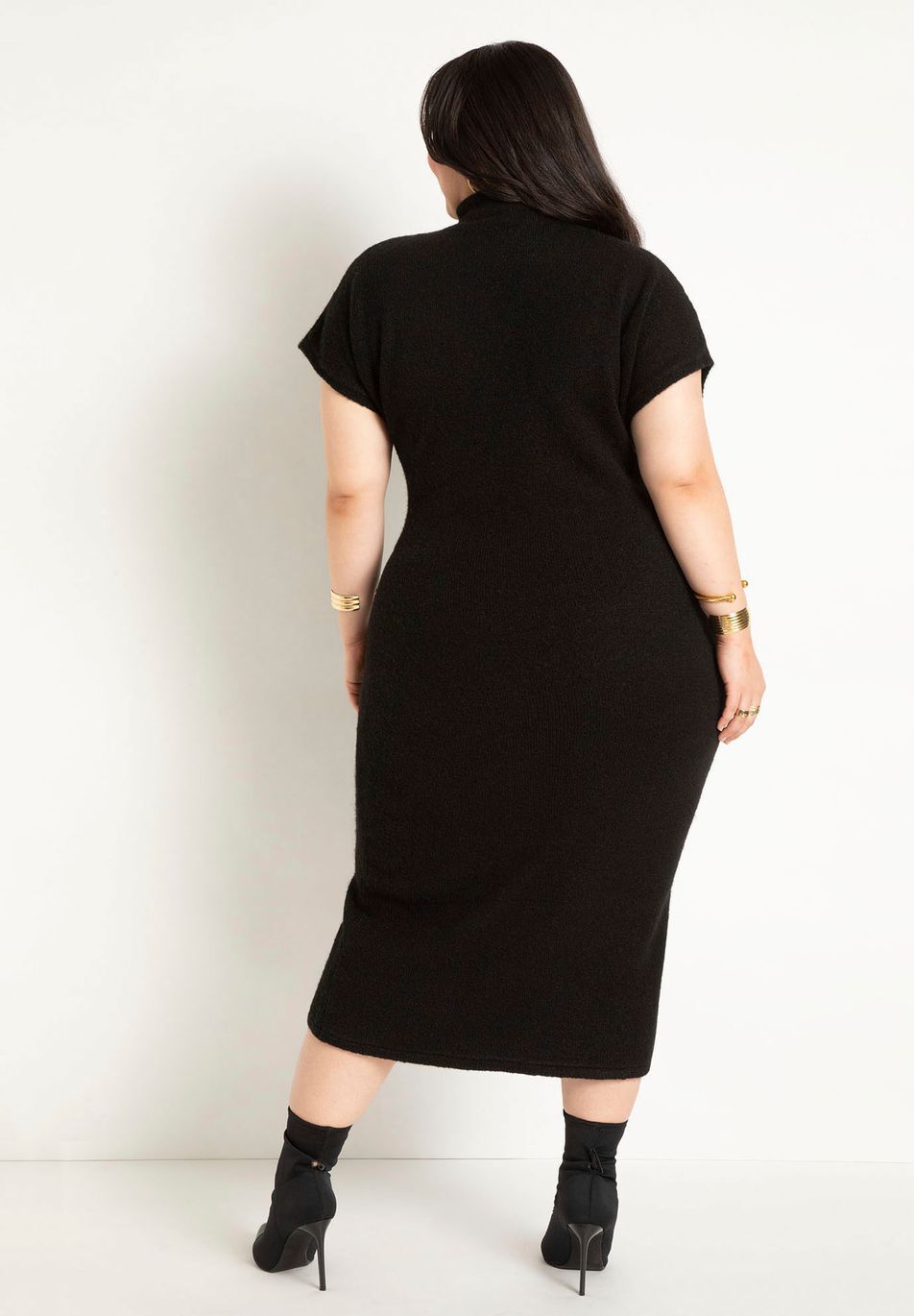 Stretch Knit Short Sleeve Sweater Dress Black Onyx Eloquii