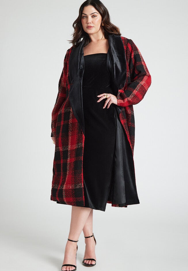Longline Coat With Velvet Detail, , on-hover image number null