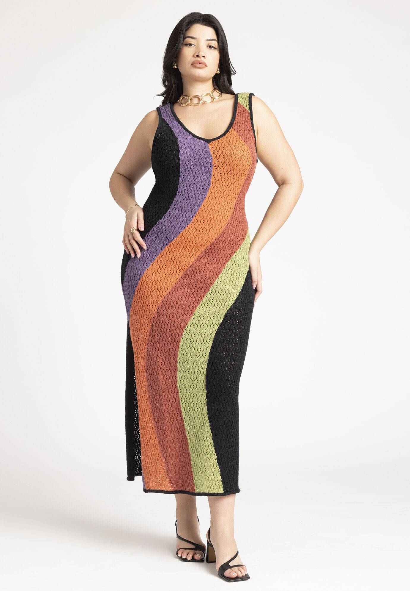 Women Crochet Knit Sleeveless Cover Up Midi Dress By ( Size 26/28 )