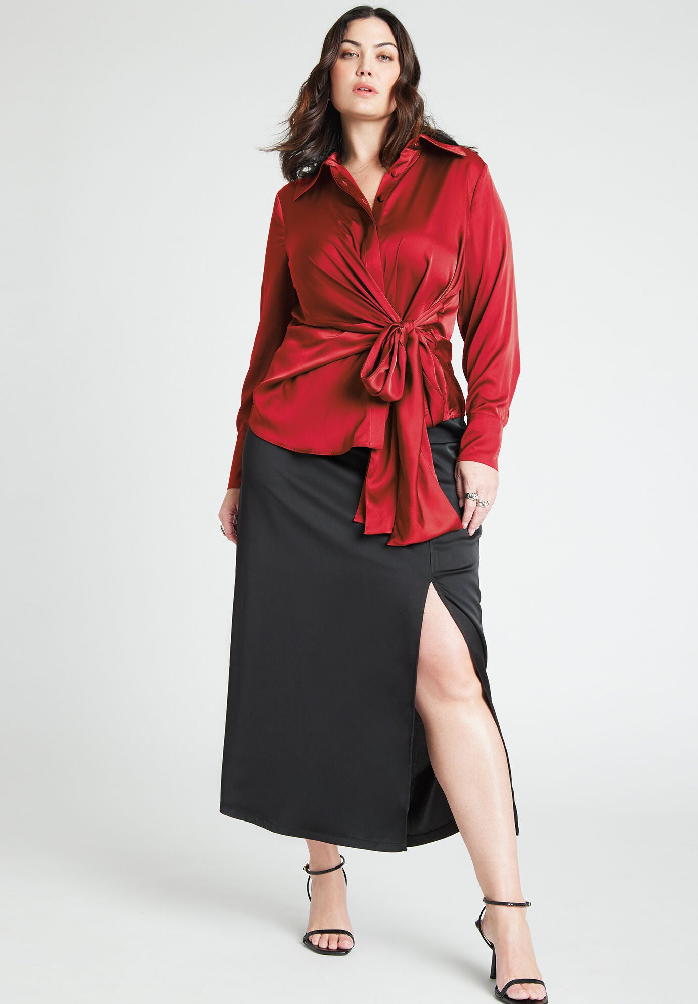 Satin Bow-Tie Blouse - Relaxed Fit, 4474532 | Eloquii